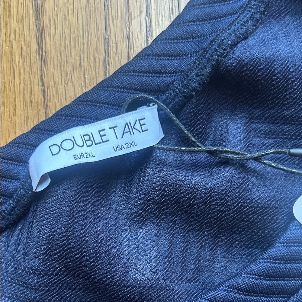 Double Take Navy Textured Top and Pants - Picture 2 of 7